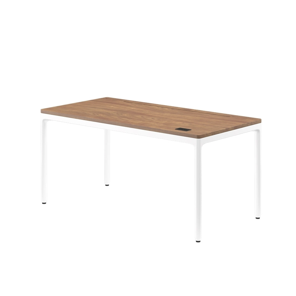 Wooden desk with white legs on a white background