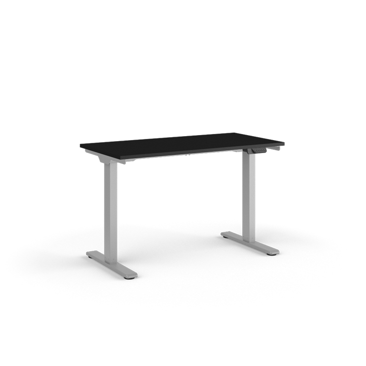 Black desk with silver frame on a white background