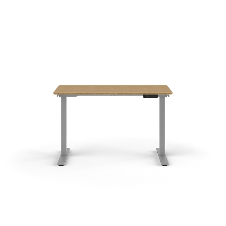 Wooden desk with metal legs on a white background