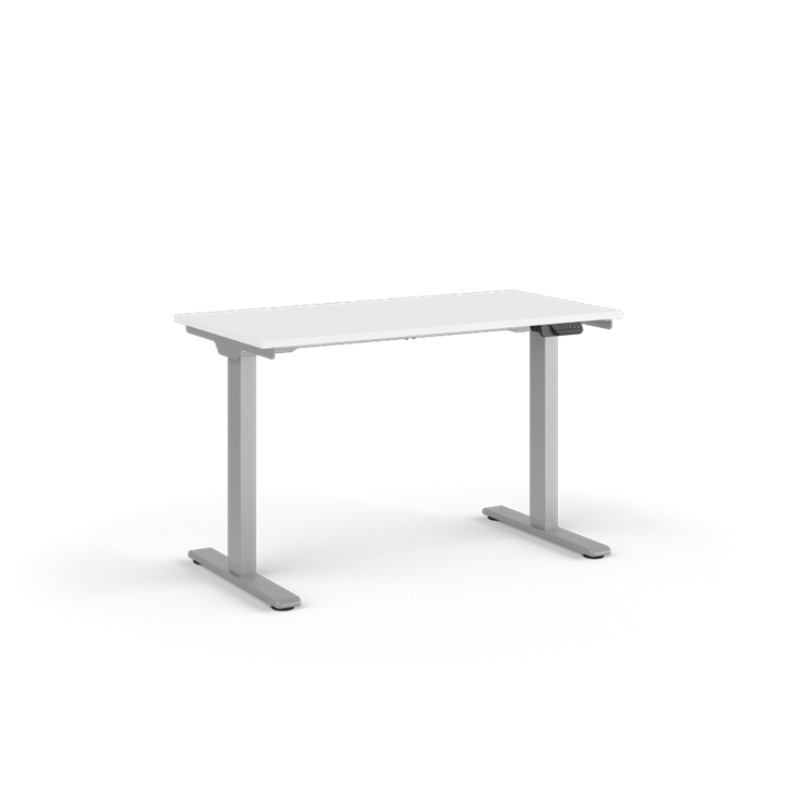 White desk with silver legs on a white background