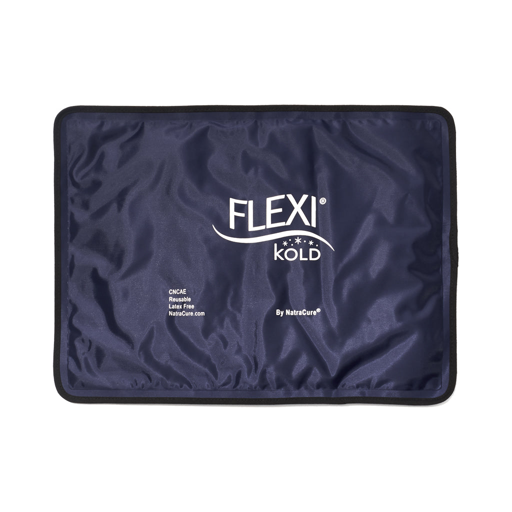 Navy blue cold pack with 'FLEXI KOLD' branding on a white background