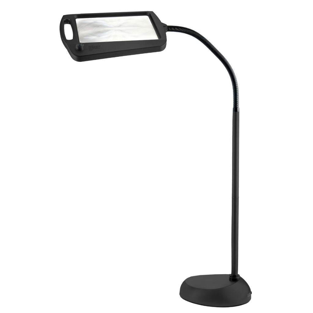 Black magnifying lamp with a flexible neck on a white background