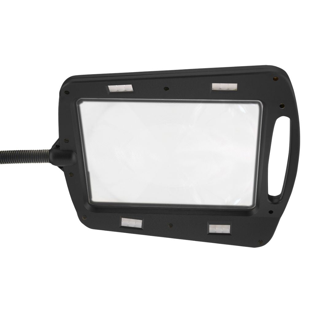 Black magnifying lamp with a flexible neck on a white background