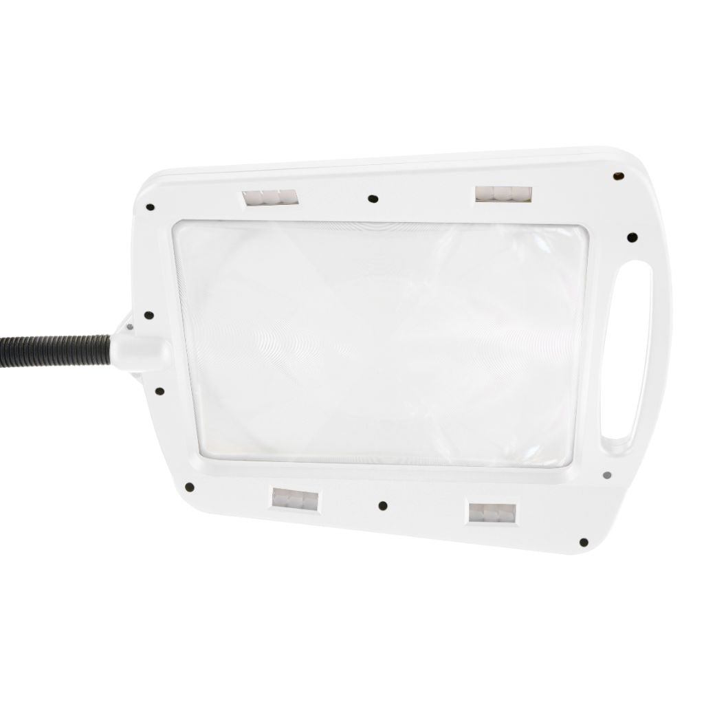 White magnifying lamp with a flexible neck on a white background