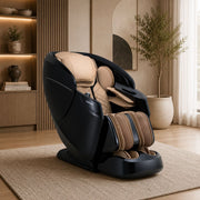 Massage chair in a modern living room setting with neutral colors and decor.