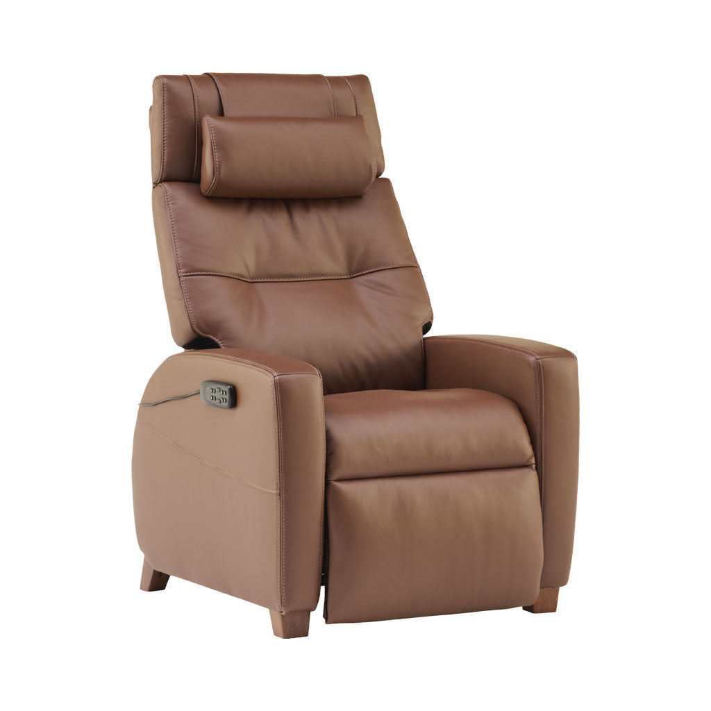 Brown leather recliner chair on a white background
