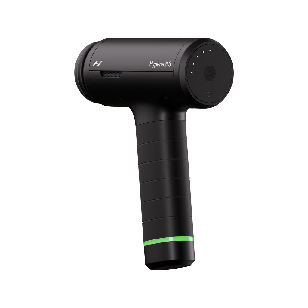 Black massage gun with 'Hypervolt' branding on a white background