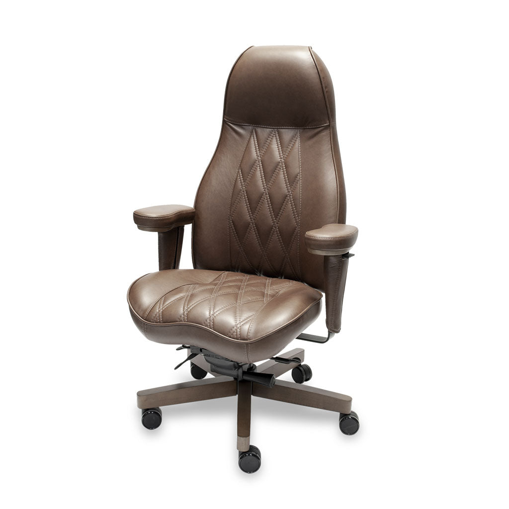 Brown office chair with quilted design on a white background