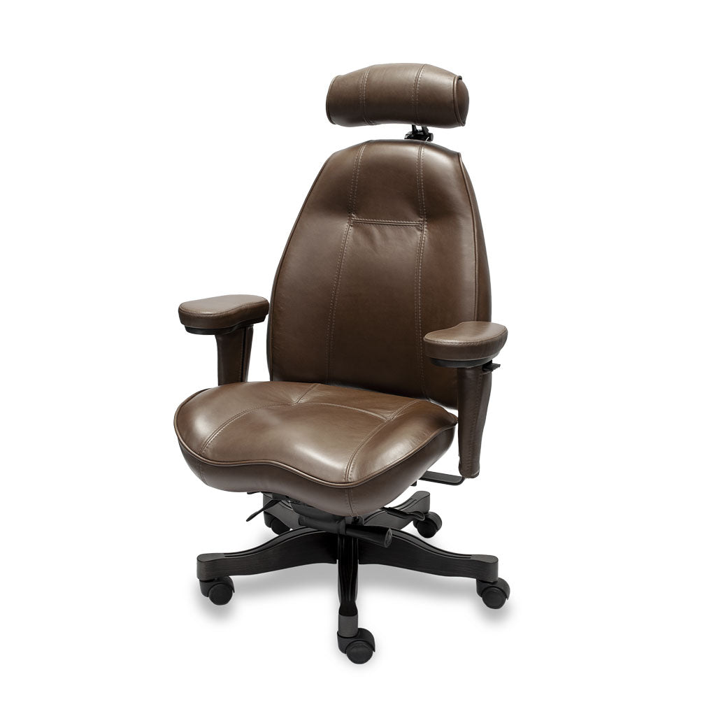Brown office chair with headrest on a white background