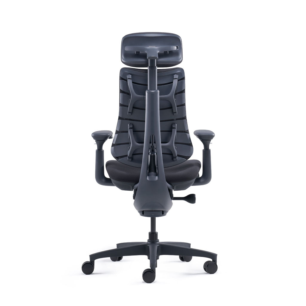 Black office chair with adjustable features on a white background