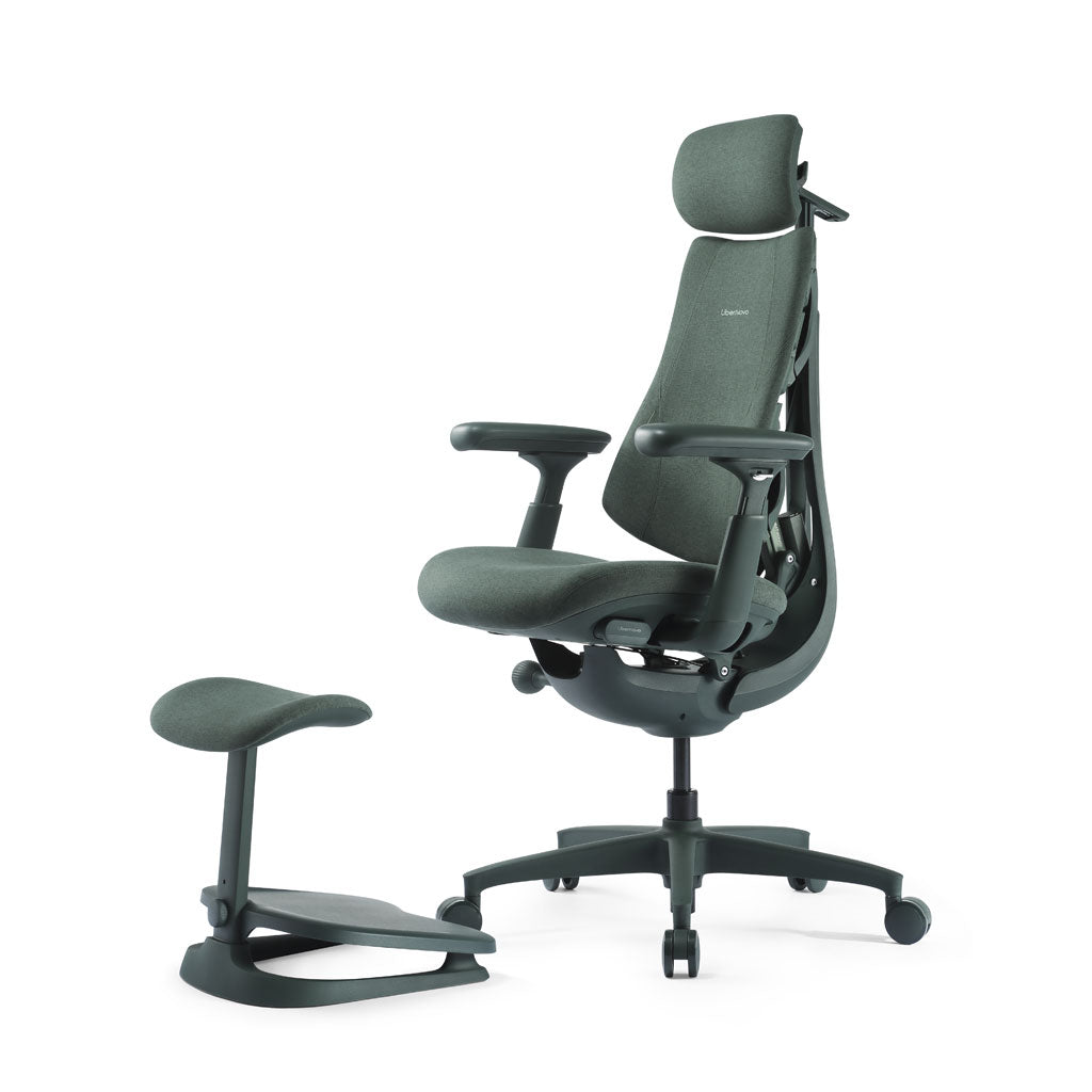 Ergonomic office chair with footrest on a white background