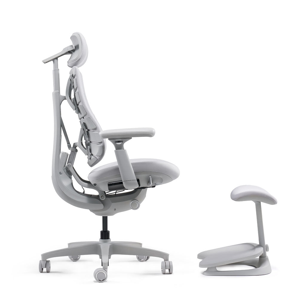 Ergonomic office chair with adjustable components on a white background