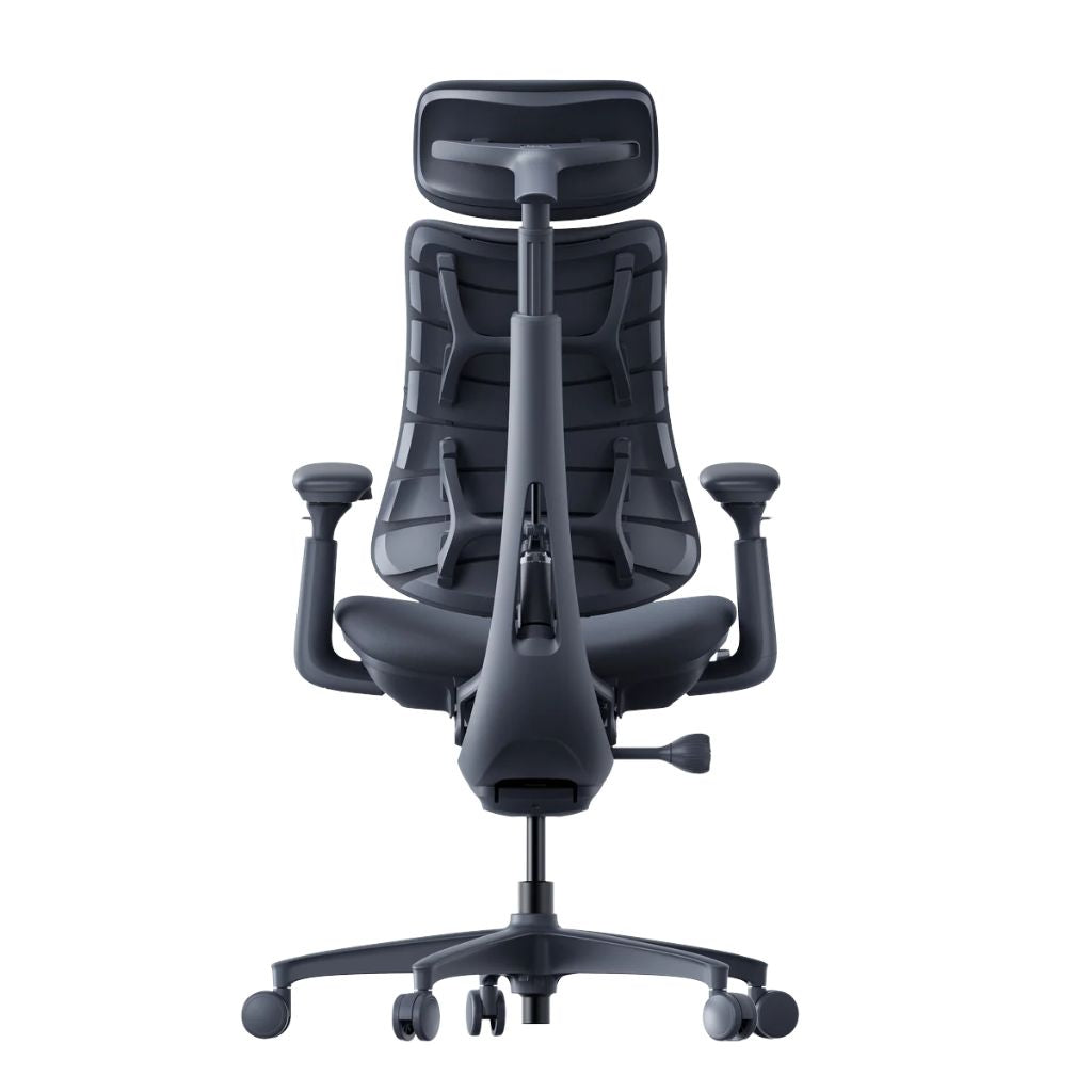Black office chair with adjustable features on a white background