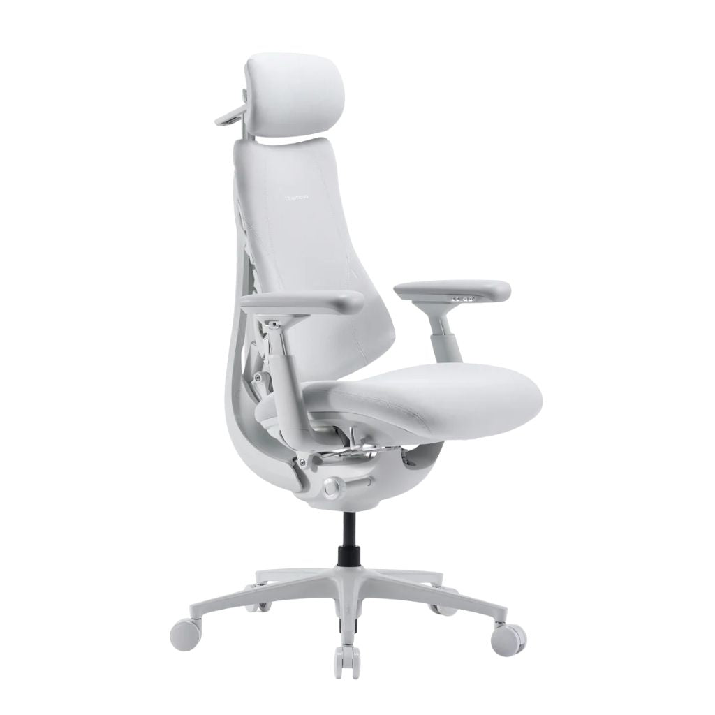 White ergonomic office chair on a white background