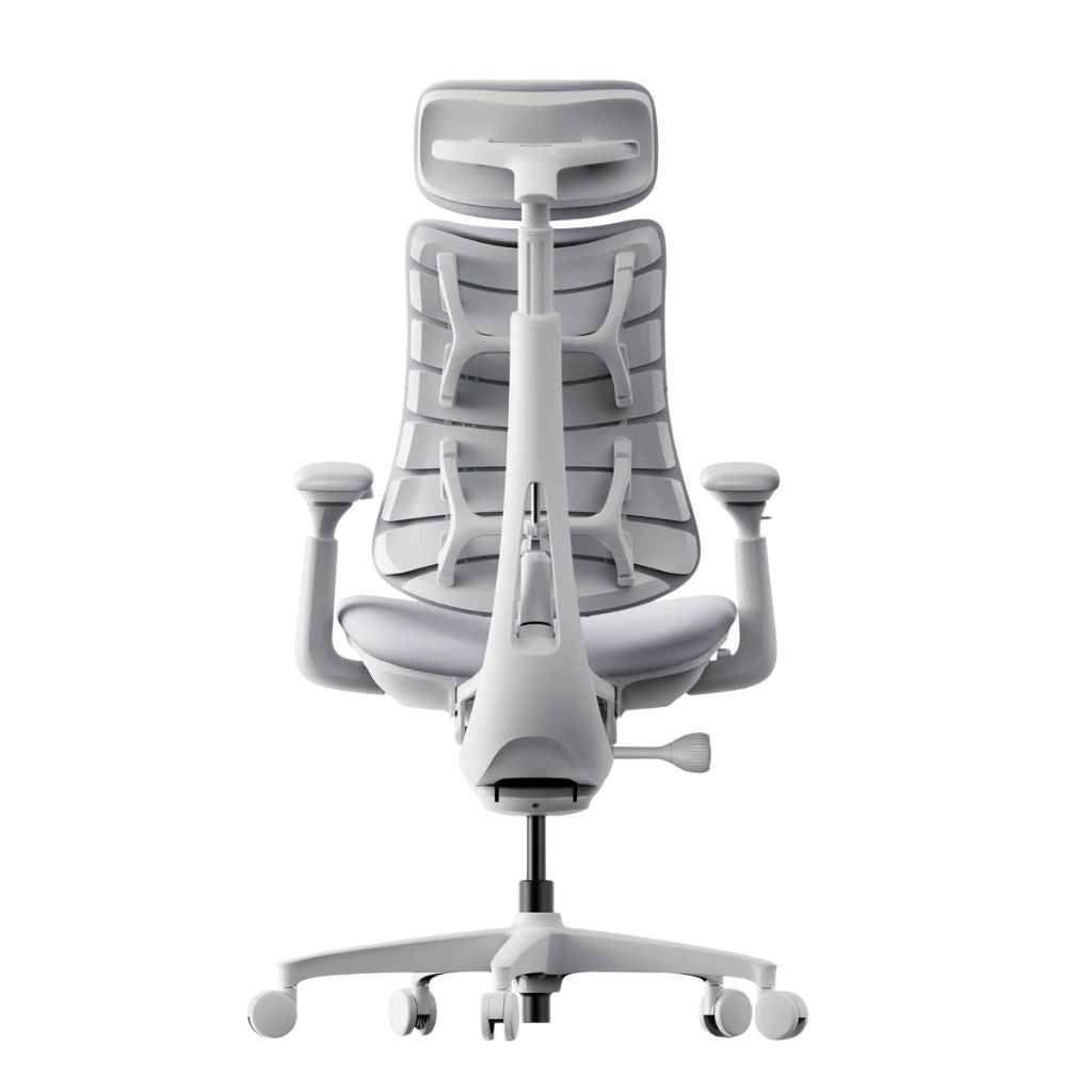 White ergonomic office chair on a white background