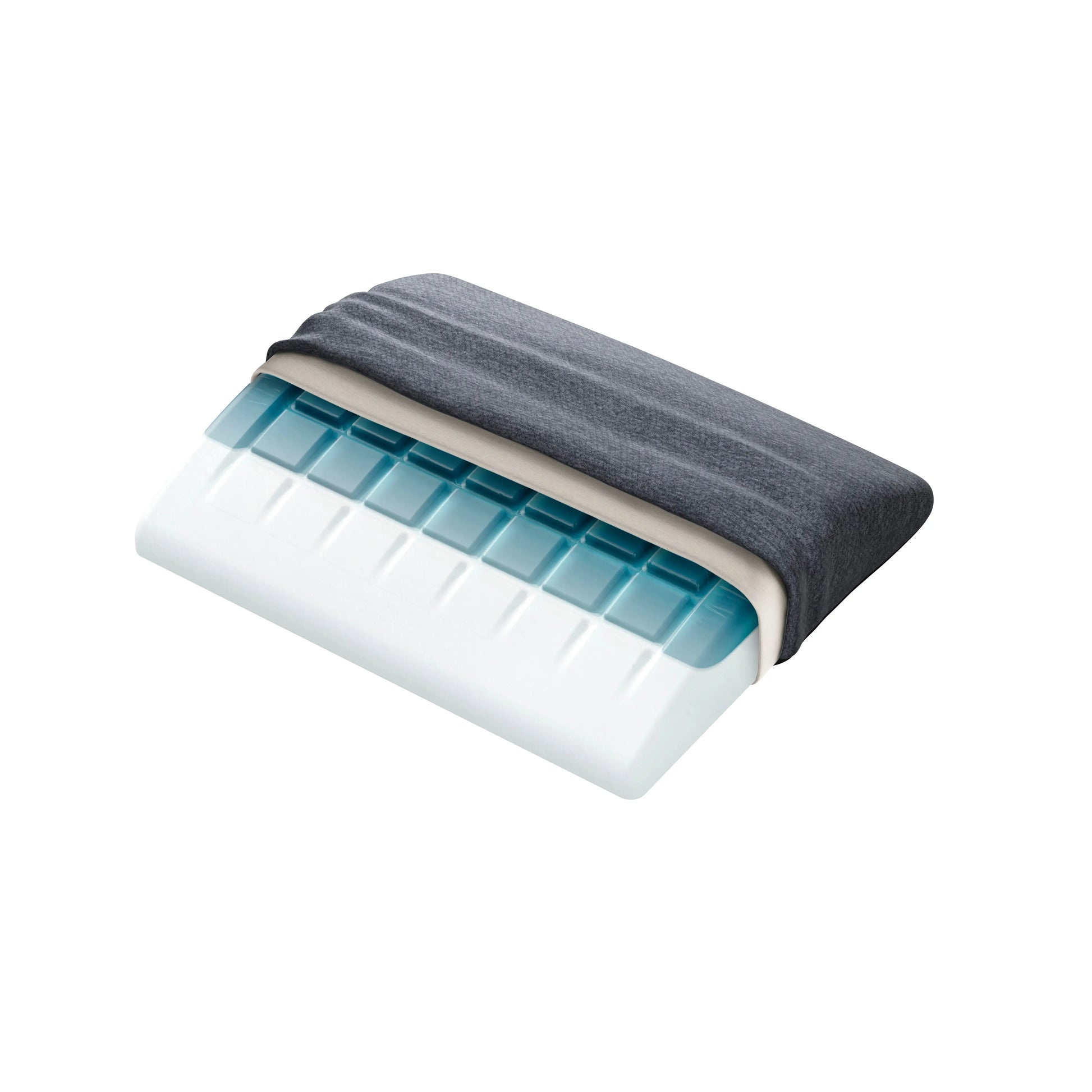 The Technogel Lumbar Support is displayed with the cover partially removed, revealing the innovative technogel material inside.