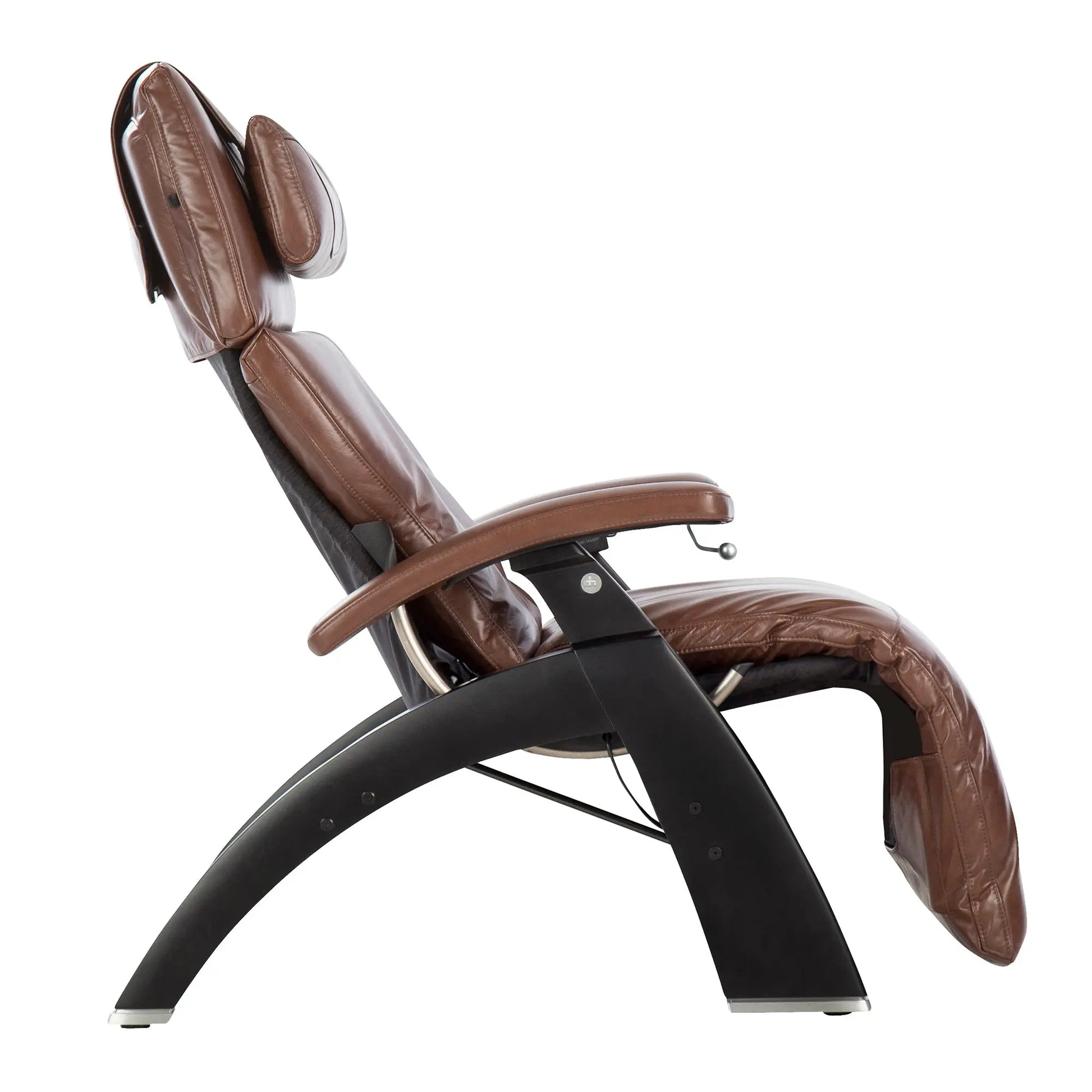 Brown and black massage chair on a white background