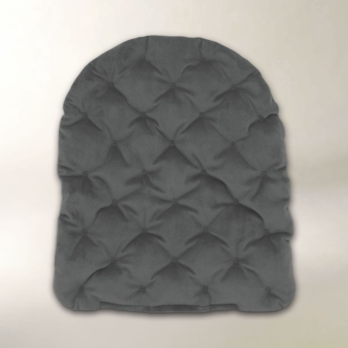 Large gray beaded moist heat pack with a quilted design and rounded top.