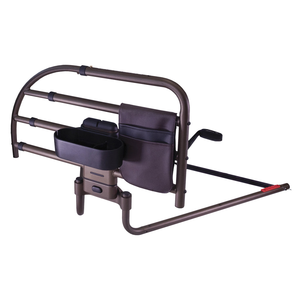 Bed rail with storage compartments on a white background