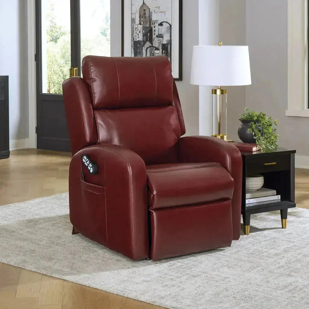 Sunrise PR134 Zero Gravity Lift Recliner in upright position with footrest closed, shown in a modern living room