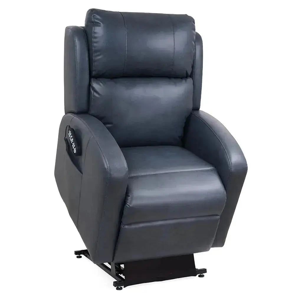 Side view of Sunrise PR134 Zero Gravity Lift Recliner in graphite gray upholstery on a white background