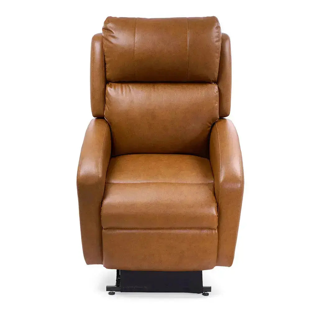 Front view of Sunrise PR134 Zero Gravity Lift Recliner in brown upholstery on a white background
