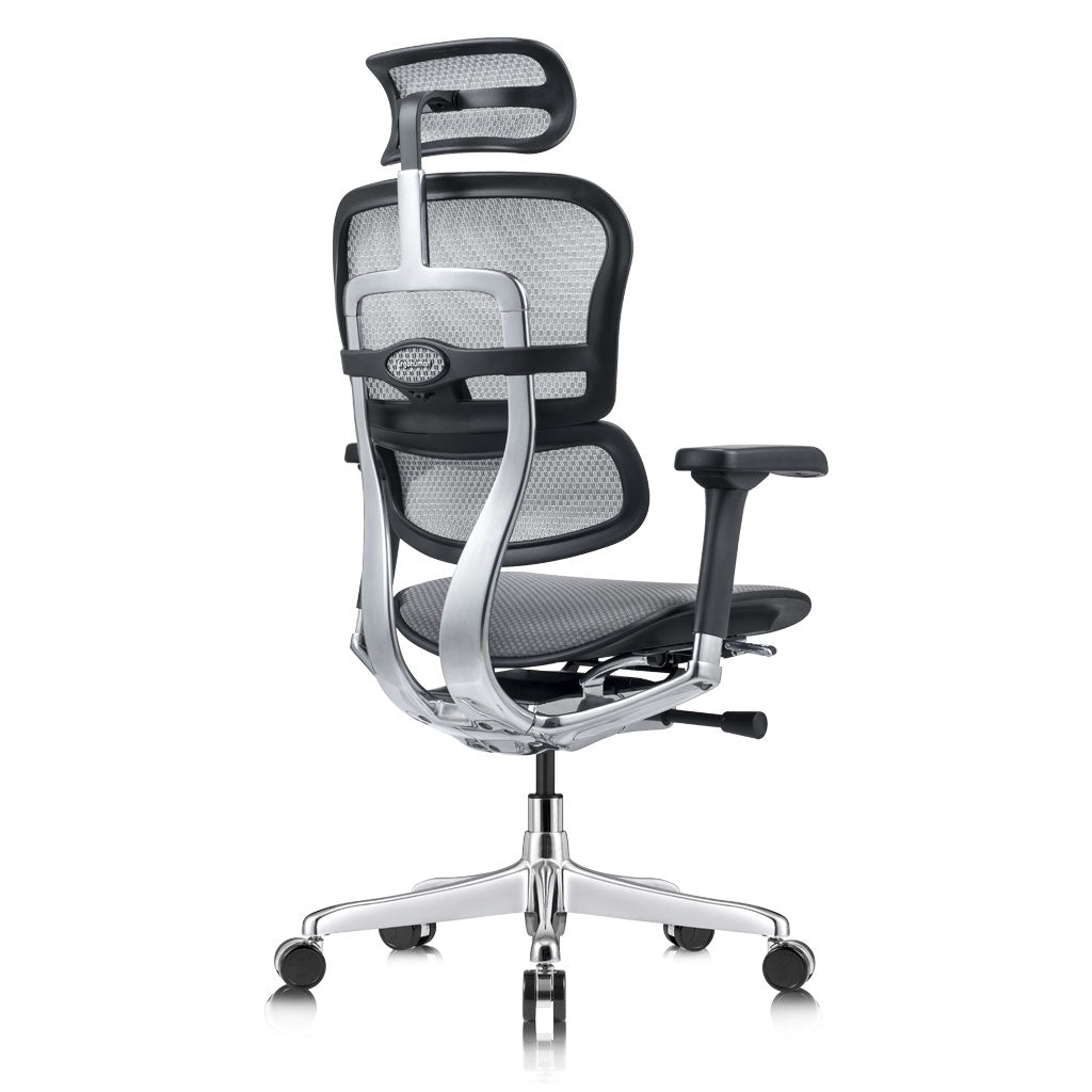 Ergonomic office chair with mesh back and adjustable arms on a white background