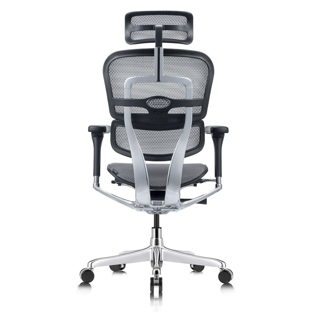 Ergonomic office chair with mesh back and adjustable armrests on a white background