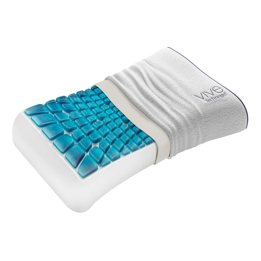 Vive Contour Pillow with the cover removed, showcasing its gel design. 