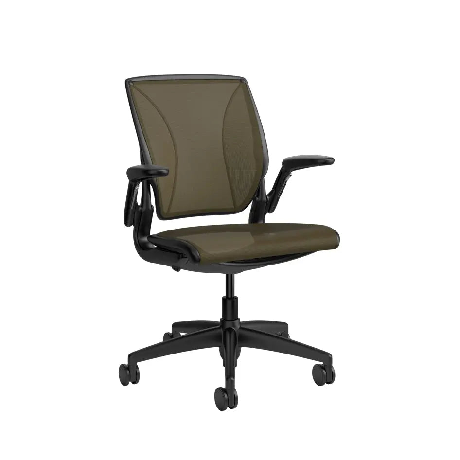 Brown office chair with black frame on a white background