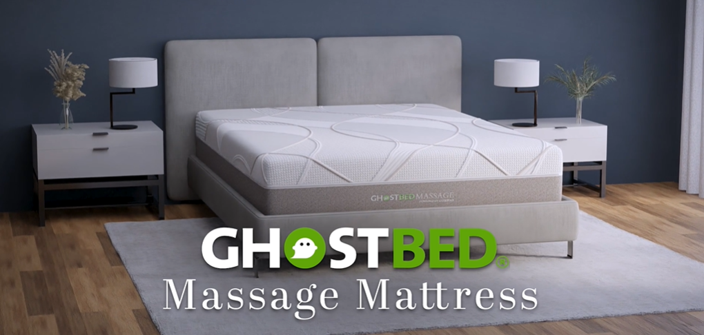 A video cover image showing the Ghostbed Massage Mattress in a bedroom setting.