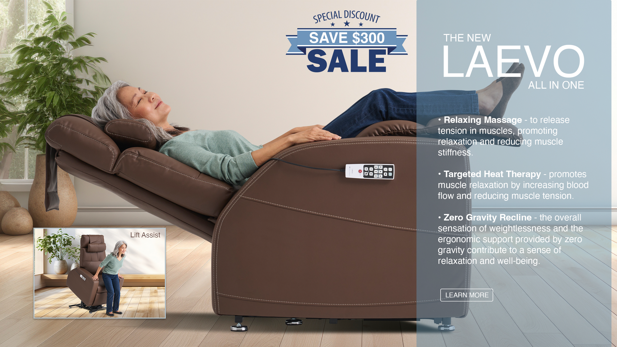Laevo Zero Gravity Lift Chair desktop sale banner