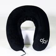 Black neck pillow with 'dpl' logo on a white background