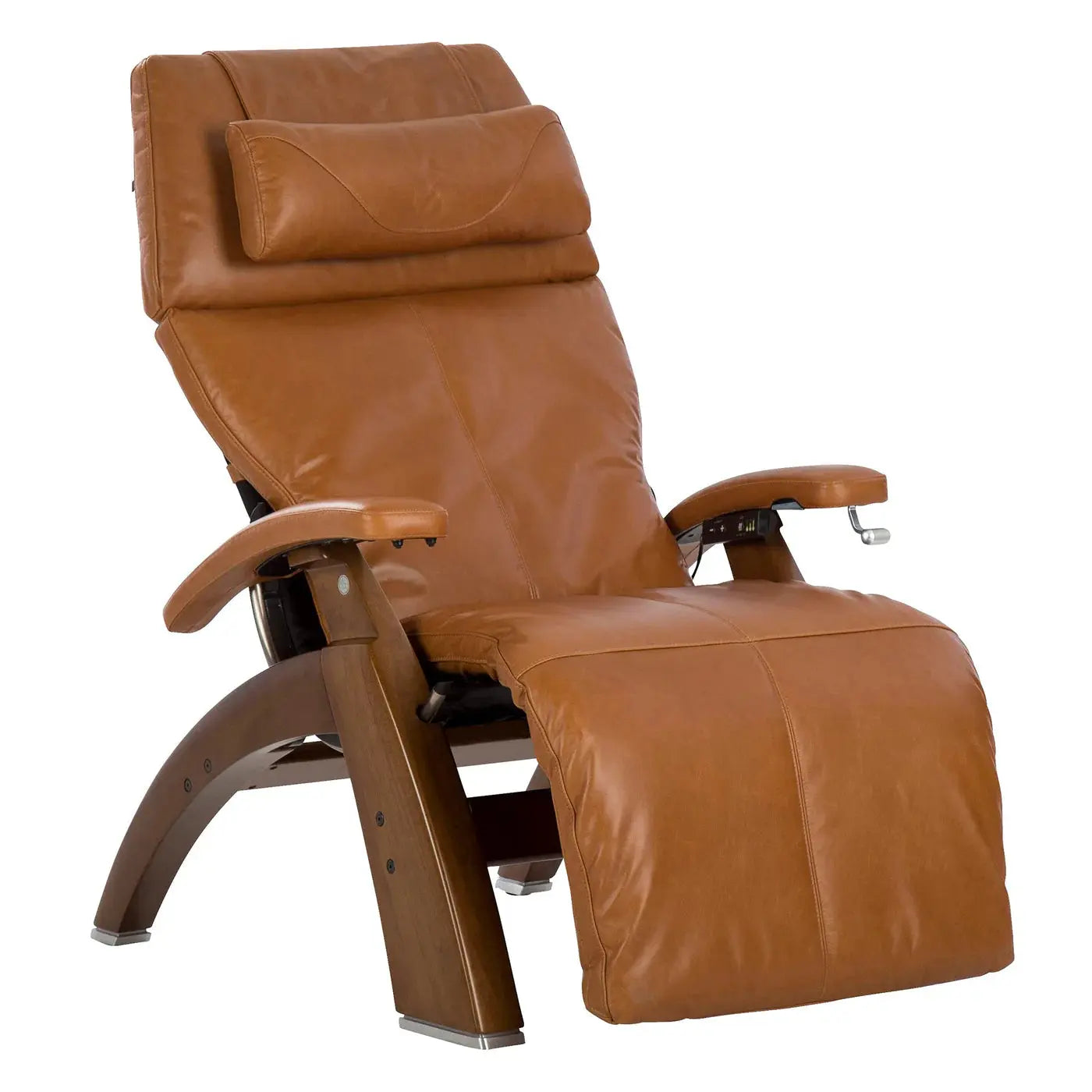 Brown leather recliner chair on a white background