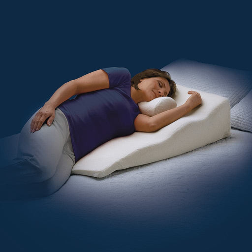 Women sleeping on her side using ContourSleep Side Sleeper Bed Wedge