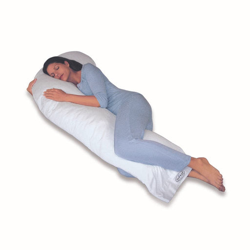 ErgoLoft Full Body Pillow being used by a woman