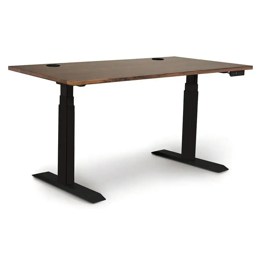 Invigo Sit Stand Desk in Walnut against a white background