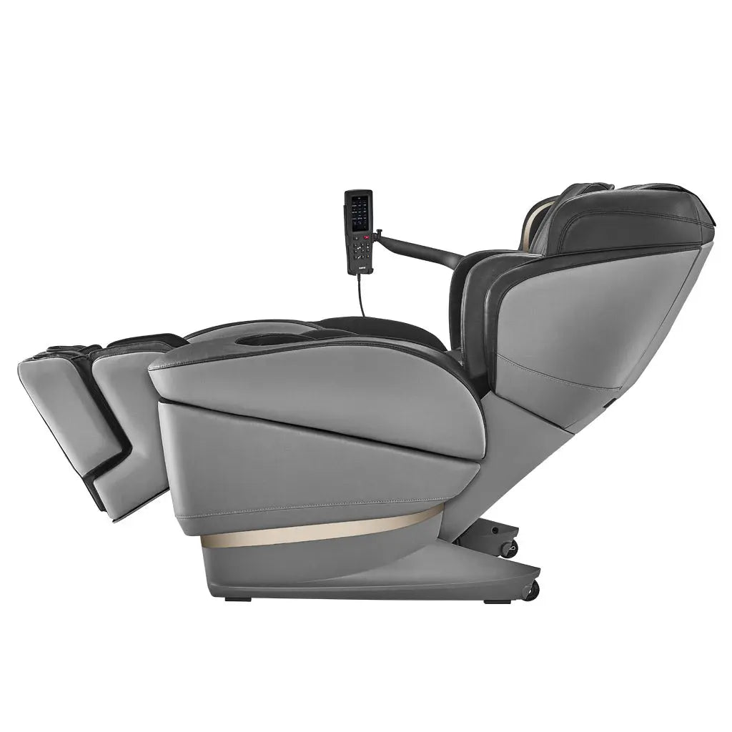 A side view of the JP3000 Massage Chair reclined with the foot massager extend in black.