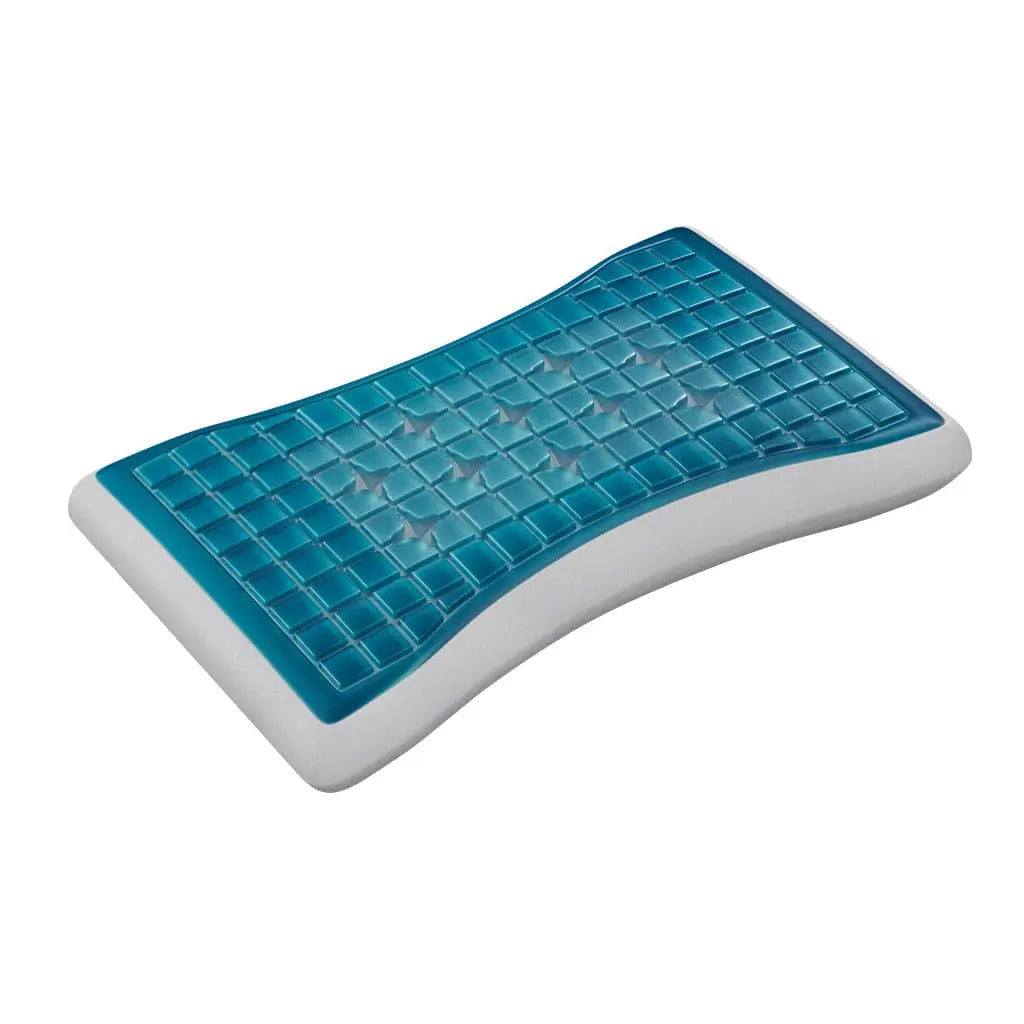 The Lab Pillow by Technogel® is displayed in its thin form, revealing the internal gel material