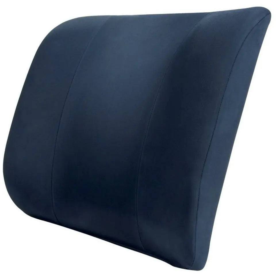 The LumbarCushion by Tempur-Pedic shown in navy blue on a white background.