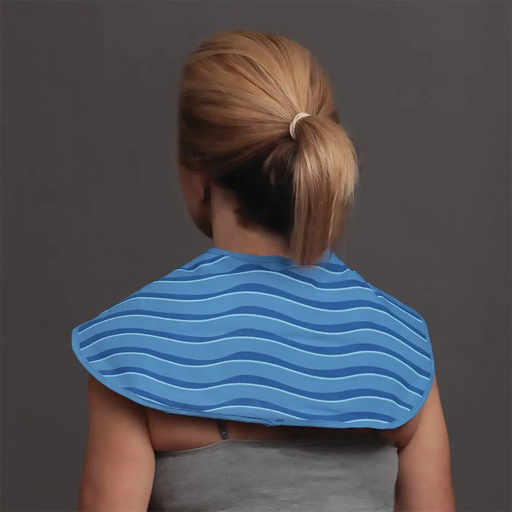 A woman using the cervical ProtoCold Reusable Cold Therapy Pad.