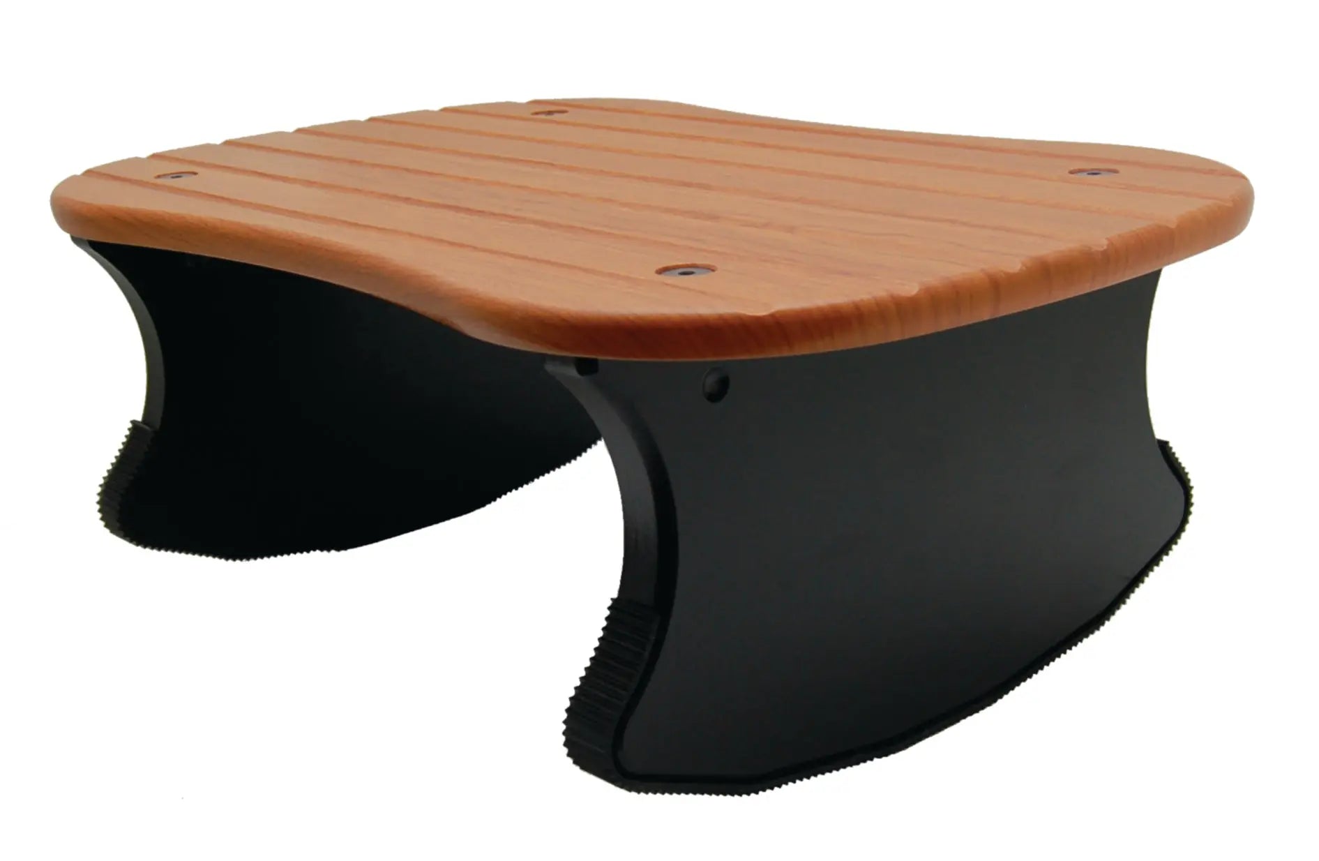 A lateral perspective of the Cherry-colored Rock-N-Stop Footrest, available in a tall size