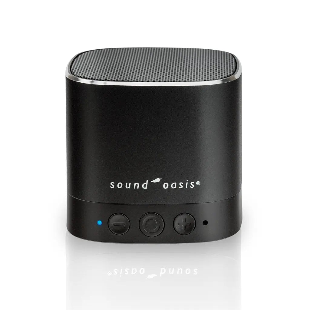 Black Sleep Sound Therapy Machine featuring Bluetooth, set against a white backdrop.