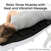 FitSpine Heat and Vibration Comfort Cushion by Teeter in use by woman in a grey shirt, with text "Relax tense muscles with Heat and Vibration Massage."