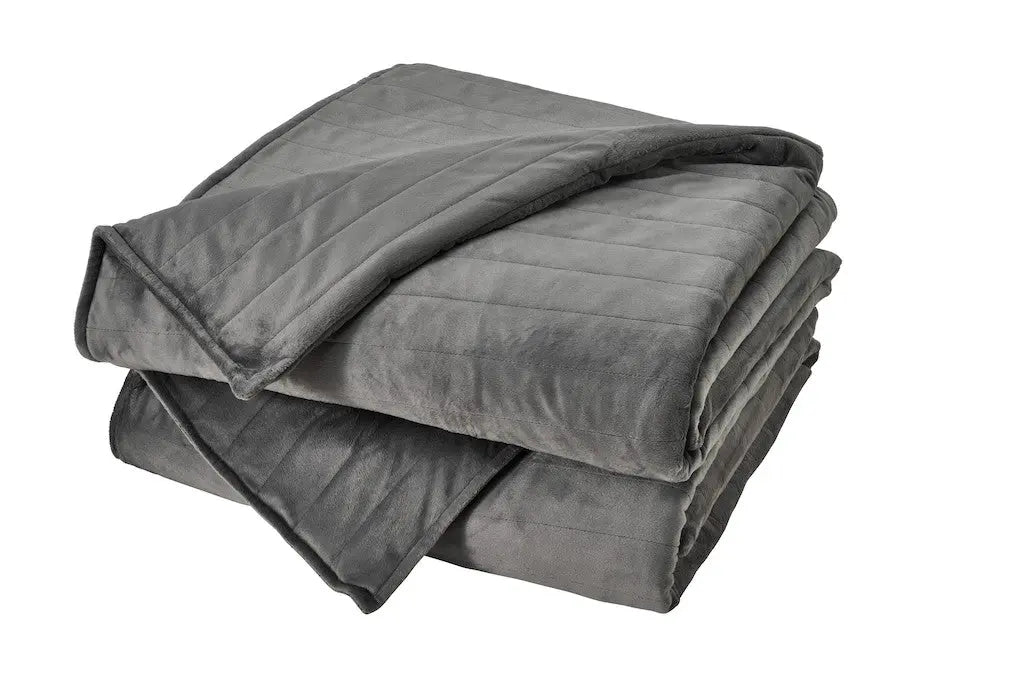 Two stacked Tempur-Pedic Weighted Blankets on a white background