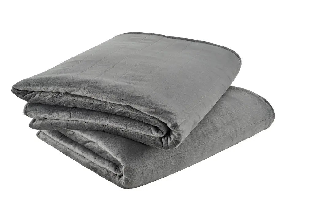 Two angled Tempur-Pedic Weighted Blankets stacked on a white background.