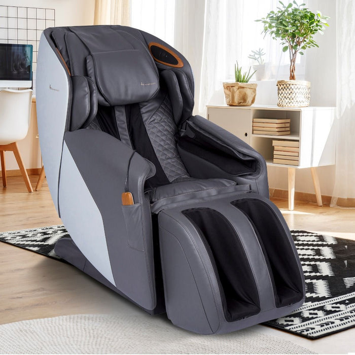Quies Full Body Massage Chair by Human Touch® in gray in a home environment 